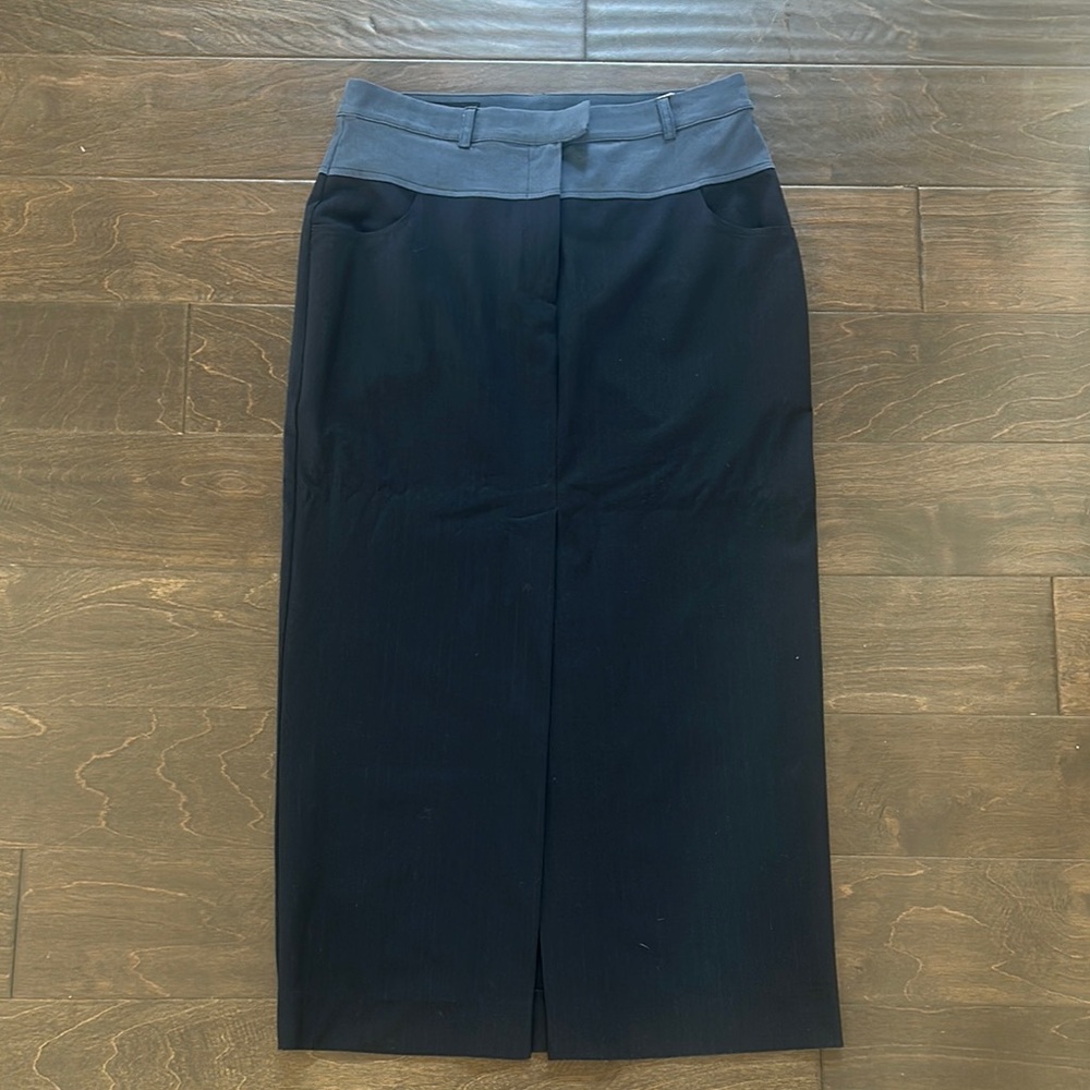 Zara Blue and Gray Midi Pencil Skirt with Slit